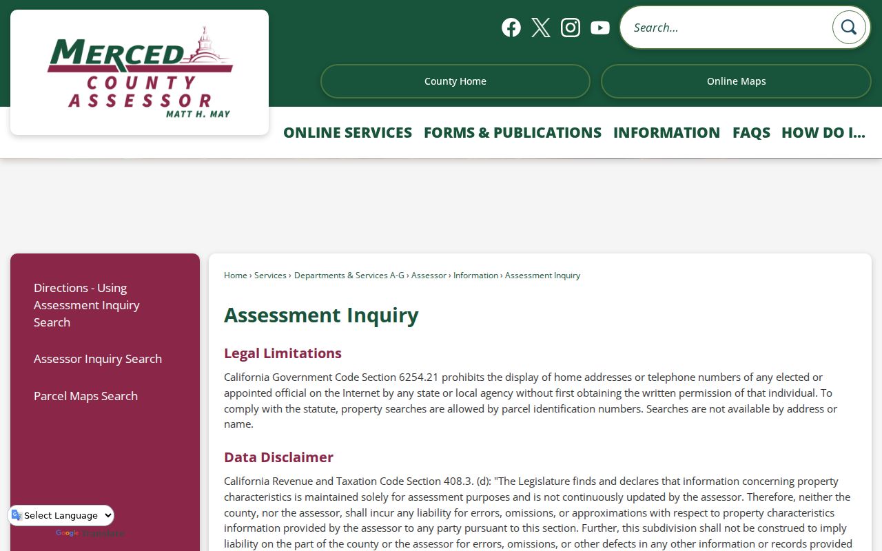 Atwater residents directory view of Merced County Assessment Inquiry