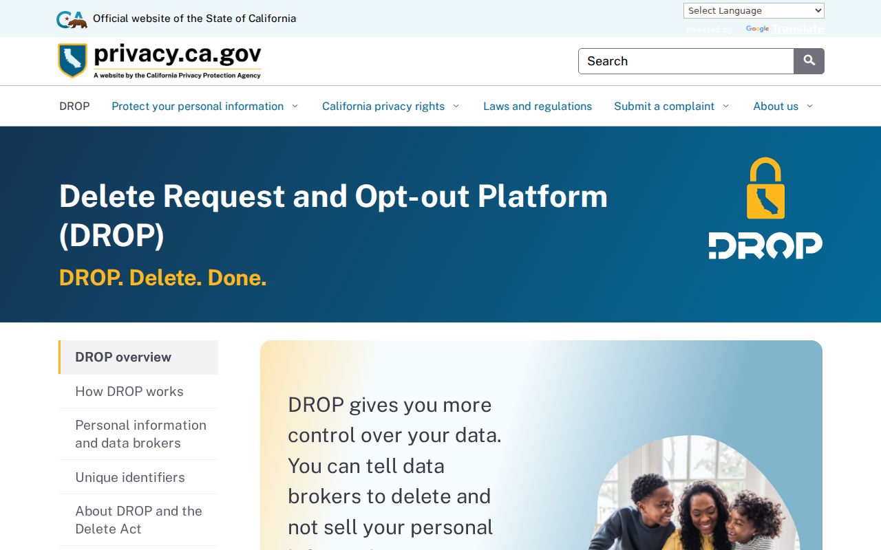 Atwater neighbors California DROP data broker deletion service