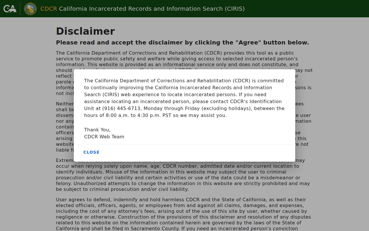 Atwater neighbors CDCR CIRIS incarcerated-person lookup